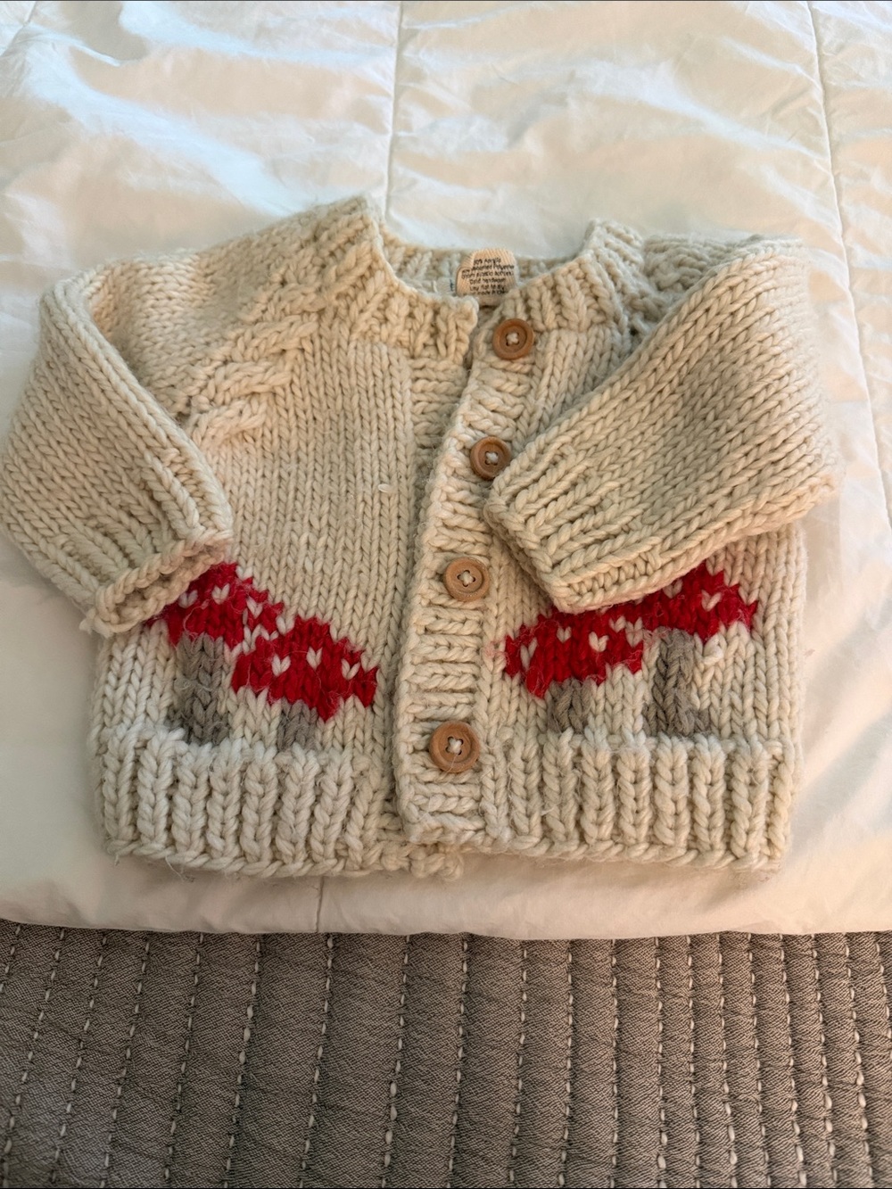 Cream Baby Cardigan with Red Accent